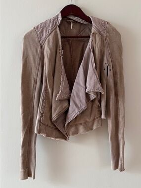 FREE PEOPLE Women’s Light Brown Cascade Front Shrunken Moto Jacket Size XS